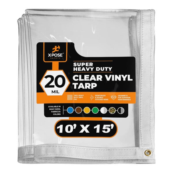 A clear vinyl bag with a Xpose Safety clear vinyl tarp inside.