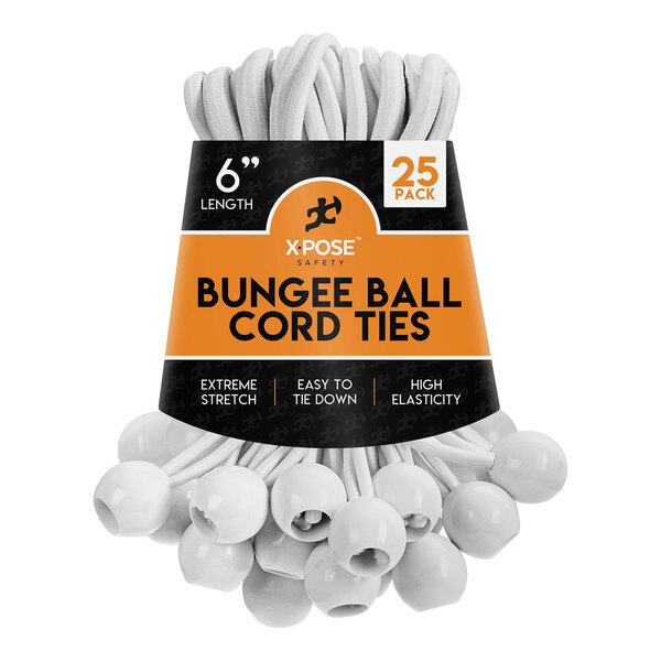 A bundle of 25 white Xpose Safety heavy-duty bungee ball cords.
