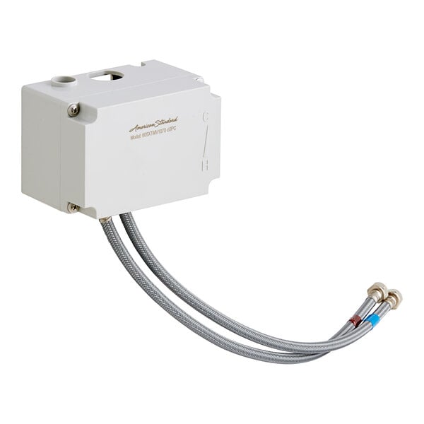 A white American Standard Selectronic Thermostatic Mixing Valve box with metal cables.