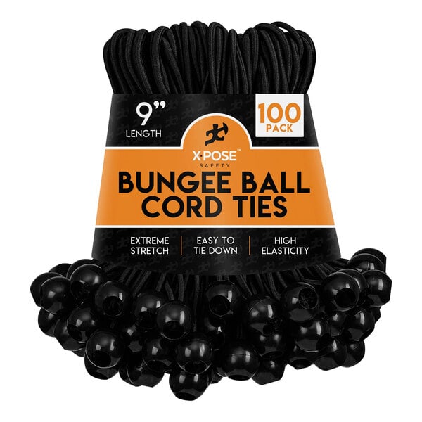 A black package of Xpose Safety 9" Heavy-Duty Bungee Ball Cords.