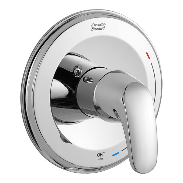 A close-up of a chrome American Standard Colony Pro valve trim kit faucet handle.