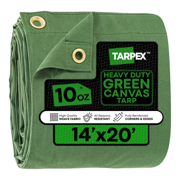 Tarpex 14' x 20' Green Heavy-Duty Weatherproof 10 oz. Poly Canvas Tarp CTG10-TA-1420