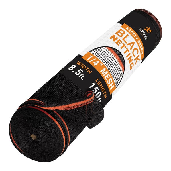 A roll of black and orange mesh netting.