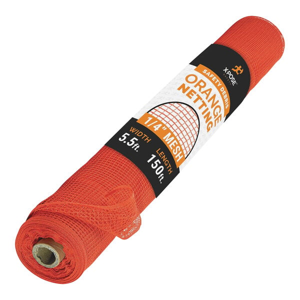 A roll of orange Xpose Safety fire-retardant plastic mesh netting.