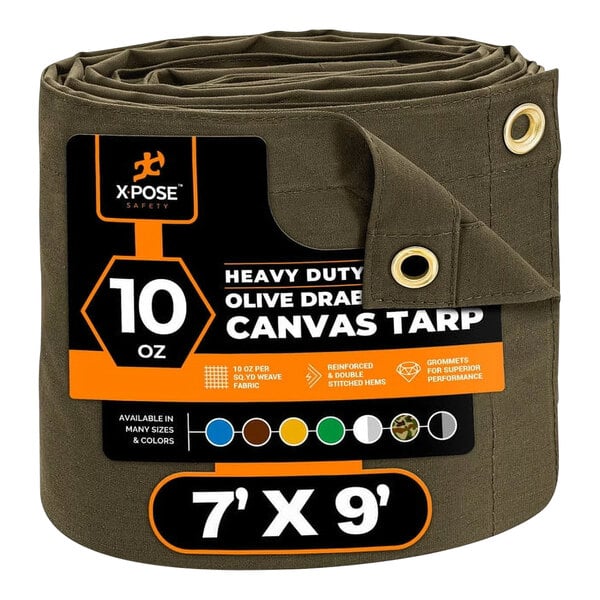 An olive drab Xpose Safety canvas tarp.