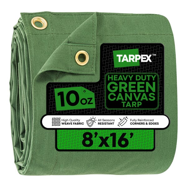 Tarpex 8' x 16' Green Heavy-Duty Weatherproof 10 oz. Poly Canvas Tarp CTG10-TA-816
