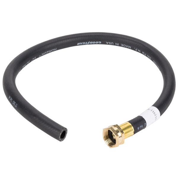 a black hose with a gold connector