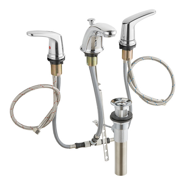 An American Standard deck-mount widespread bathroom faucet with two lever handles.