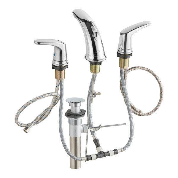 An American Standard chrome deck-mount faucet with two lever handles.