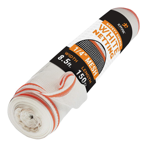 A roll of white Xpose Safety fire-retardant netting.