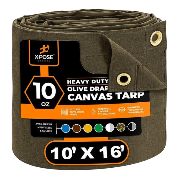 A roll of olive drab canvas tarp.