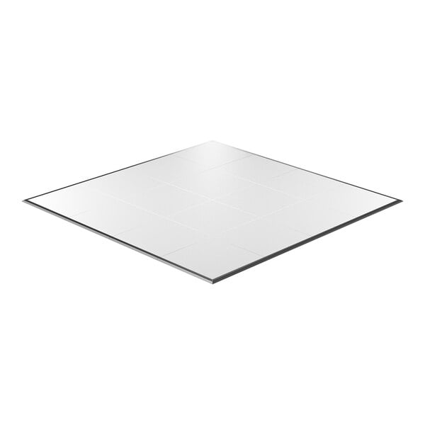 A white composite laminate portable dance floor tile with ADA-compliant edging.