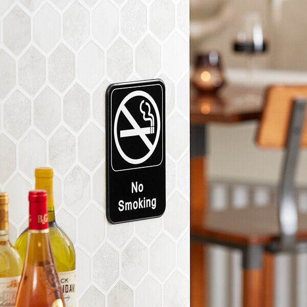 A Lavex no smoking sign on a restaurant wall.