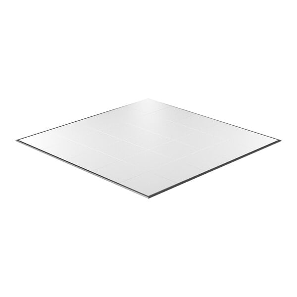 A white square portable dance floor tile with ADA-compliant edging.