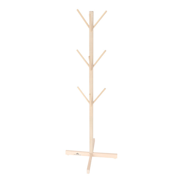 A Whitney Brothers wooden coat tree with pegs.