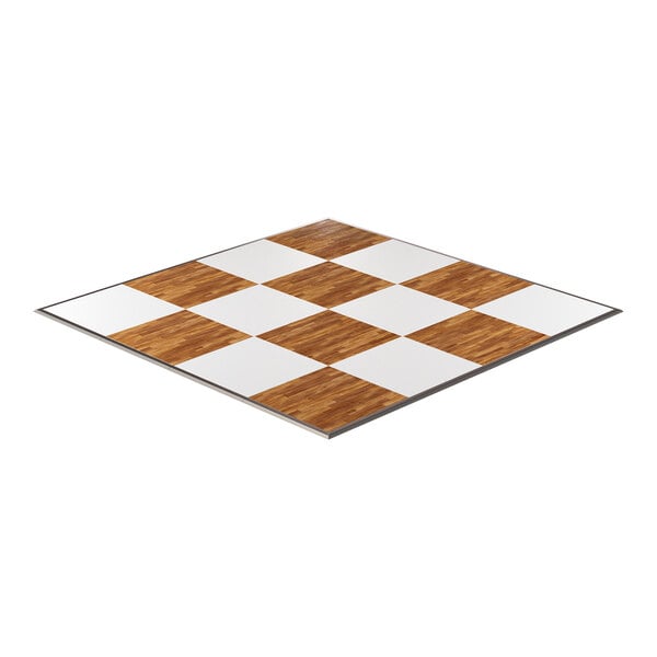 A New England plank and white checker composite laminate portable dance floor.