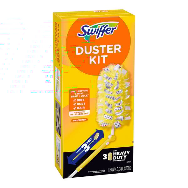 A yellow Swiffer Duster kit box.