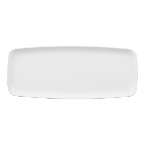 A large white rectangular polypropylene platter or catering tray.