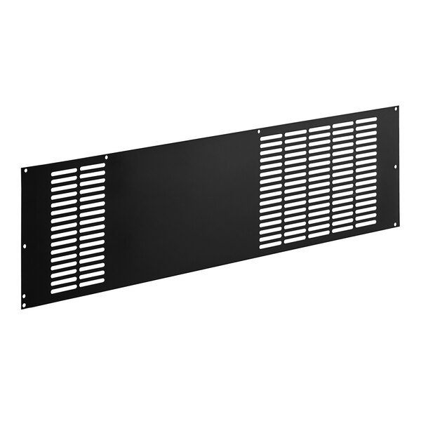 A black metal back grille panel for Avantco refrigeration equipment with rectangular holes.