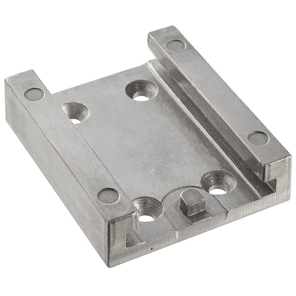 A metal mounting base with holes for screws.