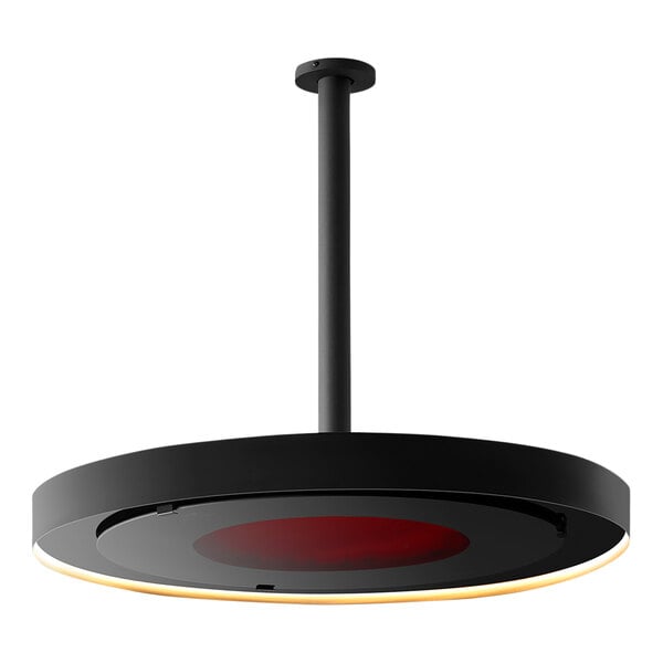 A black and red Bromic Heating ceiling mount pole with a black cap.