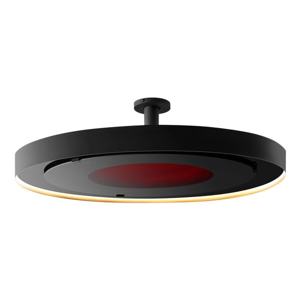 A black and red Bromic Heating ceiling mount pole.