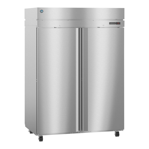 A stainless steel Hoshizaki pass-through warming cabinet with two doors.