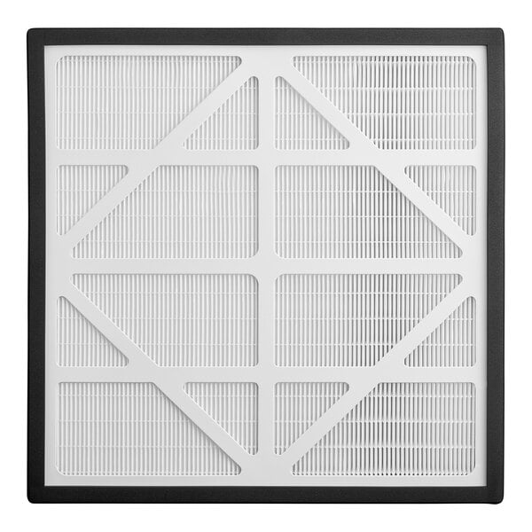 A close-up of a white filter with a grid pattern.