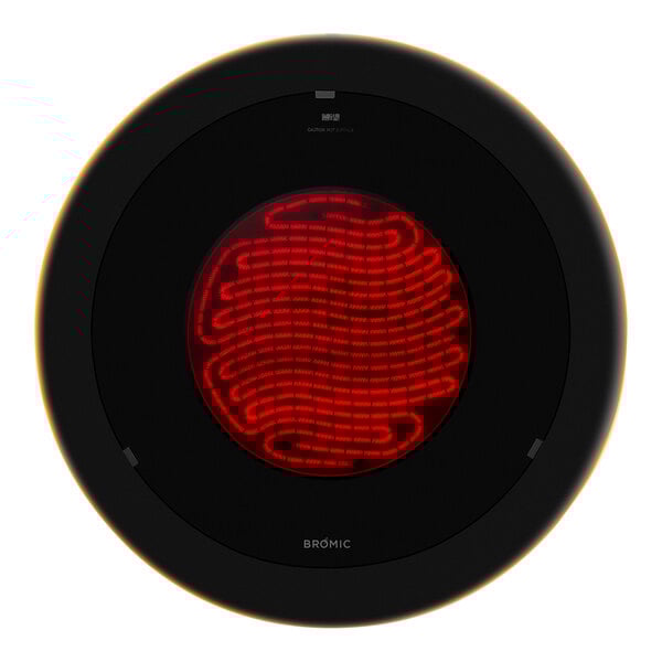The red circular light on a black Bromic Heating Eclipse patio heater.