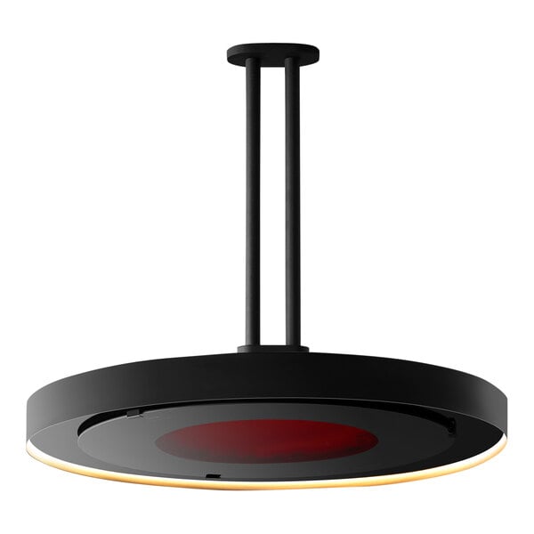 A black and red Bromic Heating ceiling mount pole.