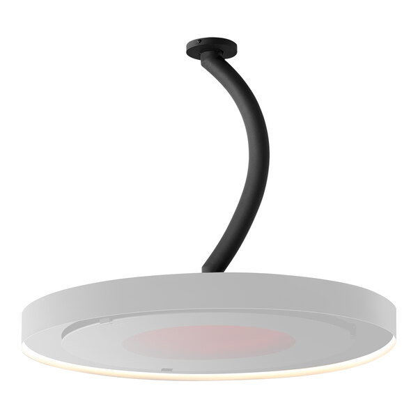 A white light fixture with a curved black pole.