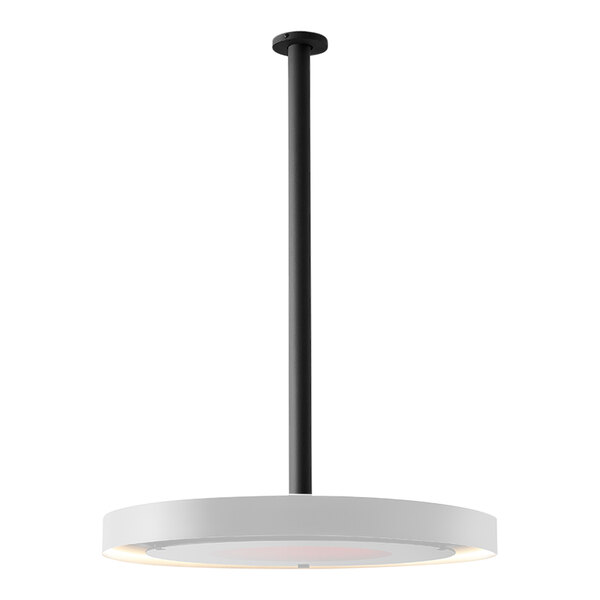 A white ceiling mount pole with a black Bromic Heating logo.