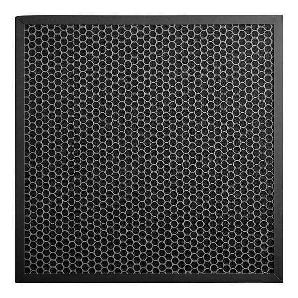 A close-up of a black square mesh filter.