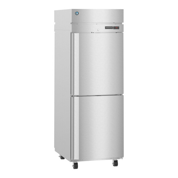 A stainless steel Hoshizaki pass-through warming cabinet with half doors.