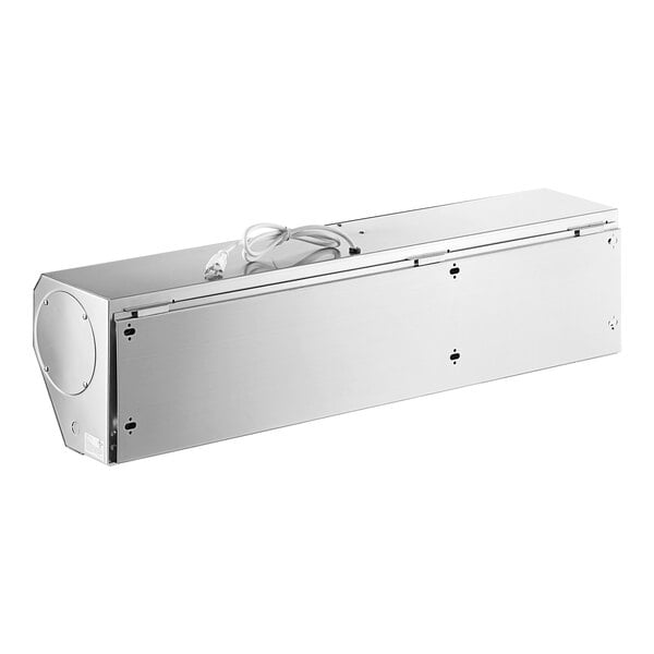 A silver rectangular Boltic stainless steel air curtain with a white cord.