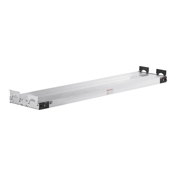 A long white rectangular metal strip with two lighted ends.