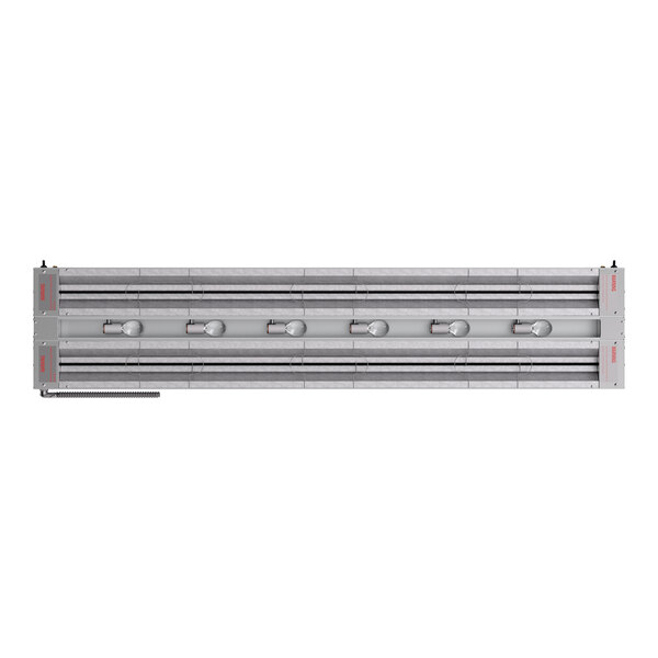 A 72-inch lighted double strip food warmer with dual toggle controls.