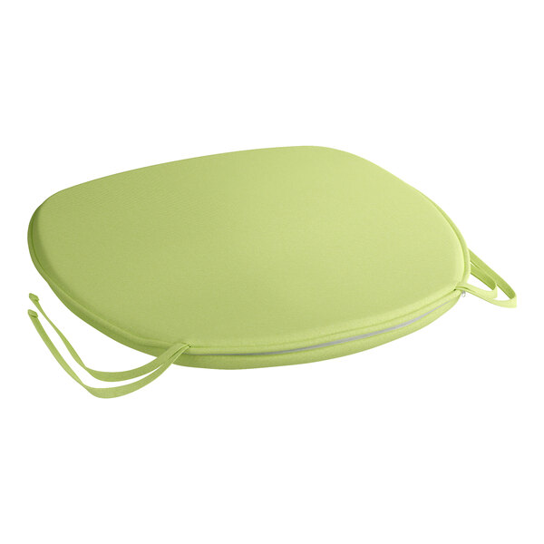 A Lancaster Table & Seating Vineyard Series Vine Green Chair and Bar Stool Cushion with Ties.