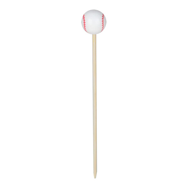 A white pole with a baseball on top.