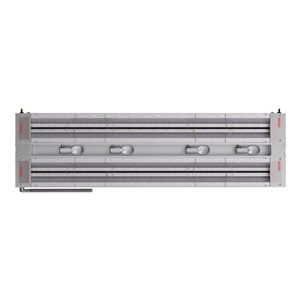 A 54-inch lighted double strip food warmer with dual toggle controls.