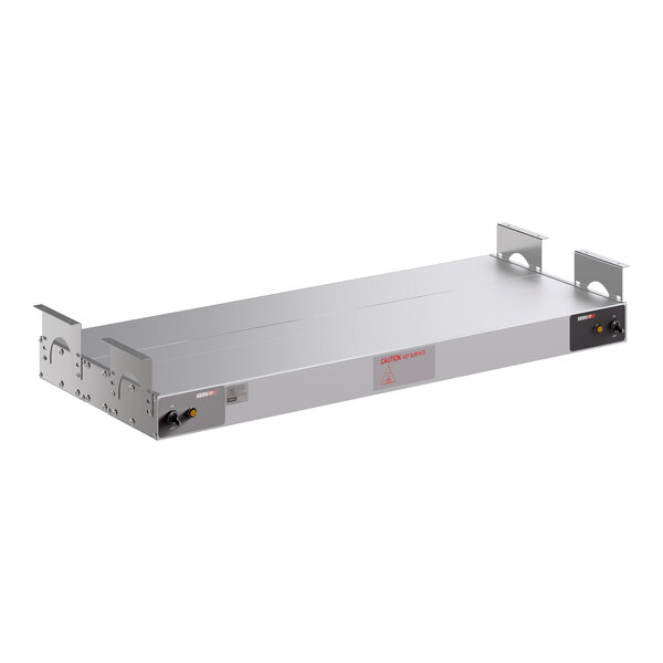 A stainless steel 36-inch double strip food warmer with dual toggle controls.