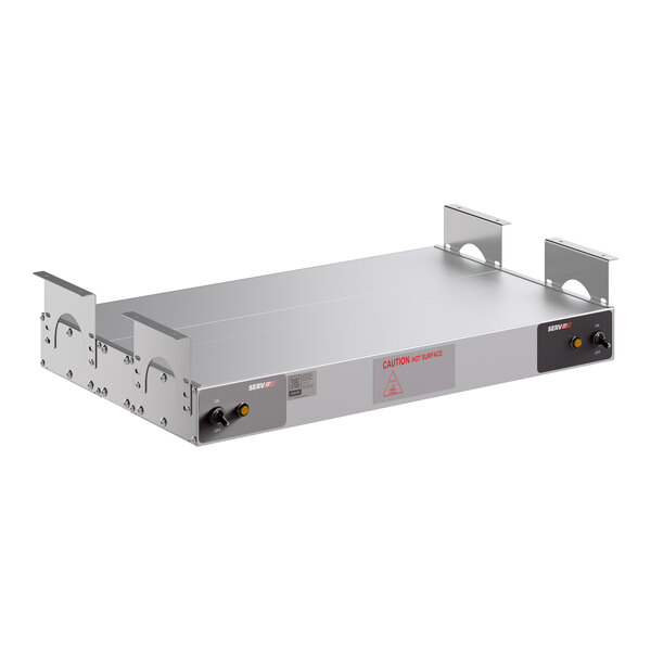 A stainless steel 24-inch double strip food warmer with dual toggle controls.