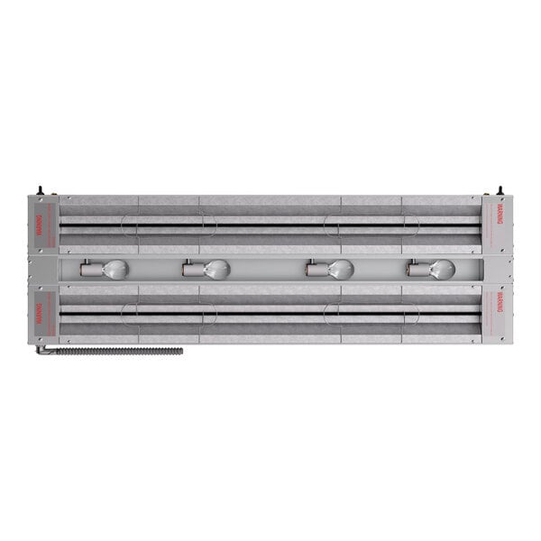 A 48-inch lighted double strip food warmer with dual toggle controls designed for commercial use.