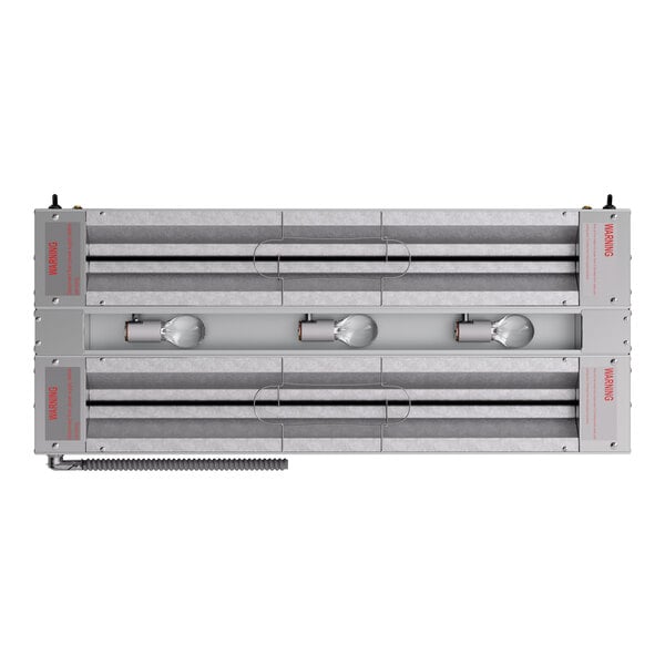A 36-inch lighted double strip food warmer with dual toggle controls.