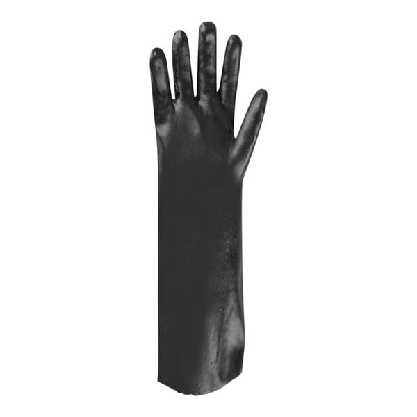 A pair of black Cordova warehouse gloves with a white lining.
