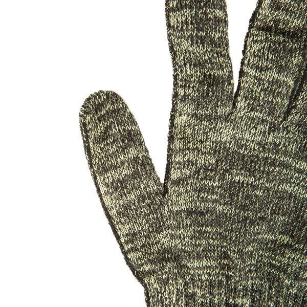 A close up of a pair of Cordova Power-Cor Max cut-resistant gloves with a green and black camo pattern.