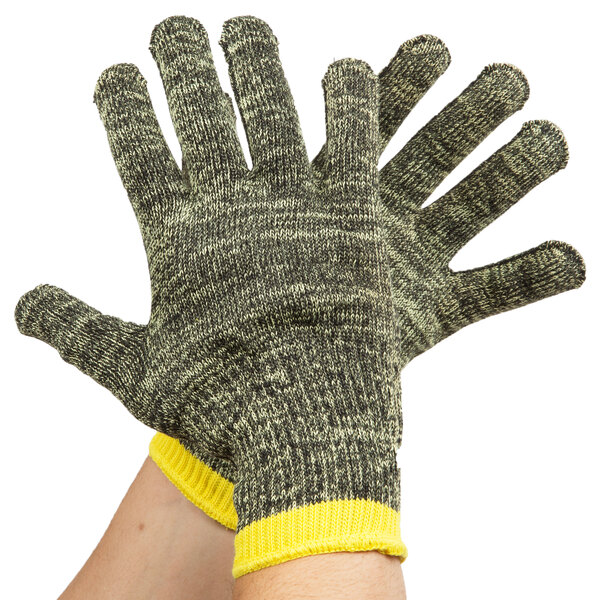 Cordova Power-Cor Max Camo cut-resistant gloves with yellow and black stripes.