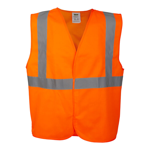 A Cordova orange safety vest with reflective stripes and hook & loop closure.