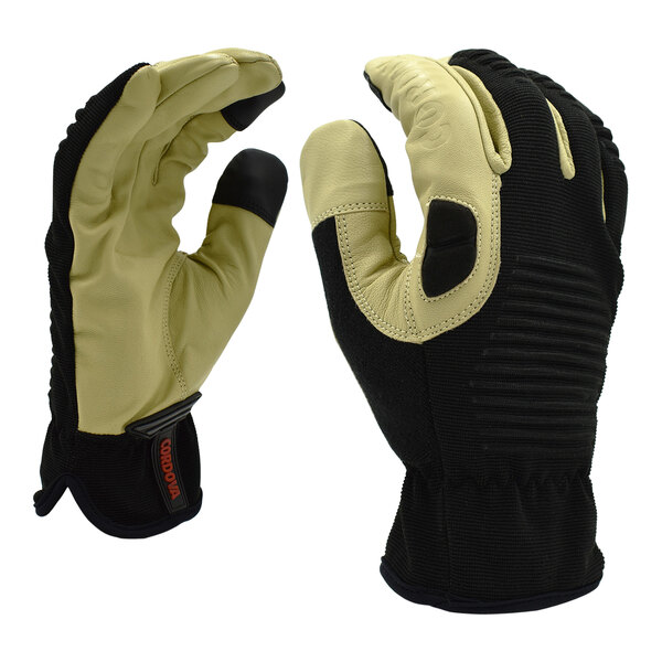 A medium Cordova Leather Pro glove with a tan and black leather palm on a white background.