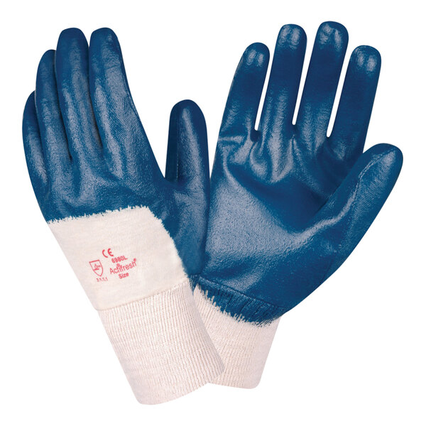 A pair of blue and white Cordova Brawler II warehouse gloves.